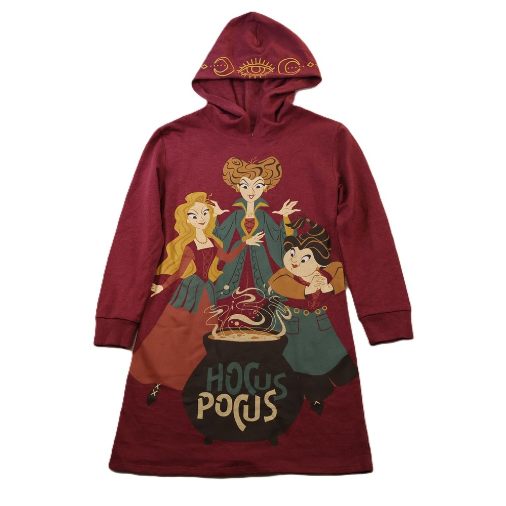 Disney Girls M 7/8 Hocus Pocus Hoodie Dress Burgundy Sanderson Sisters